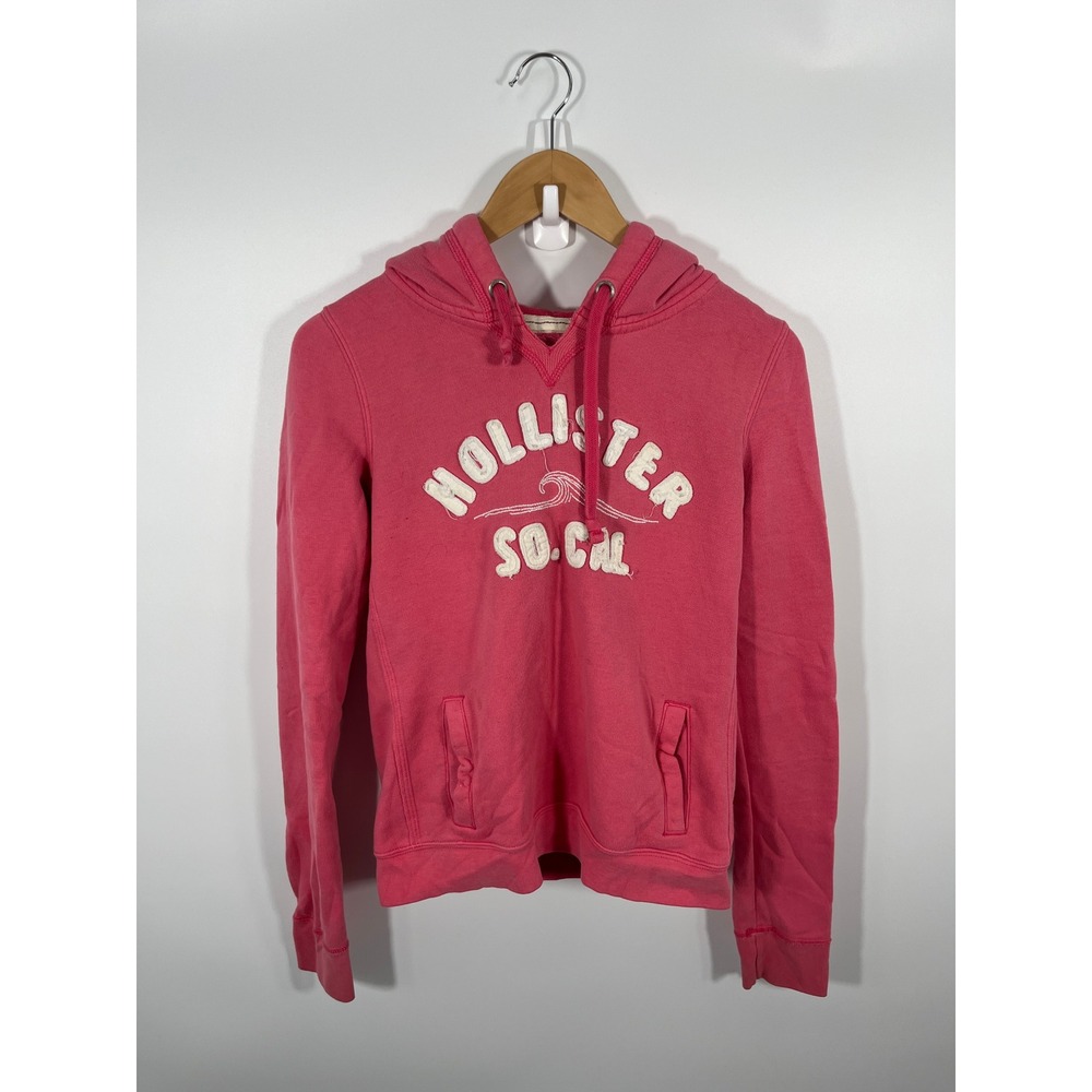Vintage Y2K Hollister Womens Spellout Hoodie L Pink 2000s Soft Girl Embroidered